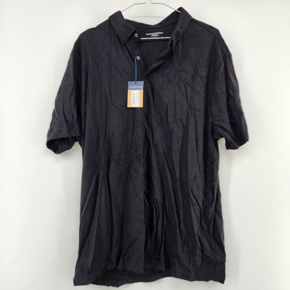 CHARLES TYRWHITT Men's Large Black Short Sleeve Jersey Polo Shirt NWT